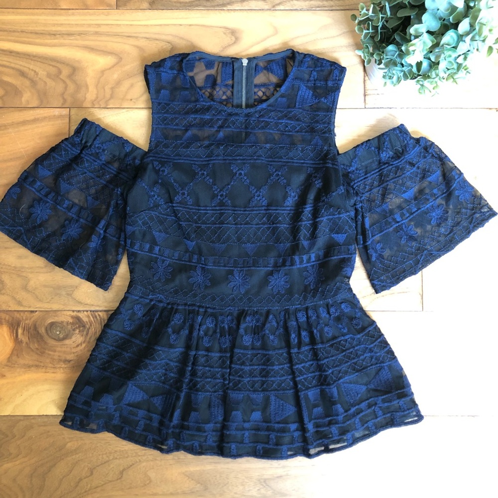 Parker Navy & Black Lace Cold Shoulder Top